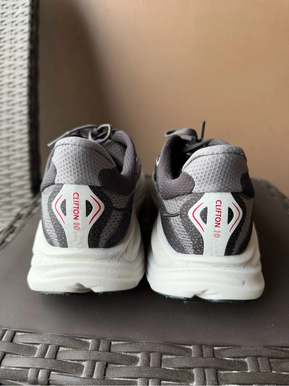 Hoka Gray and White Cushioned Running Shoes